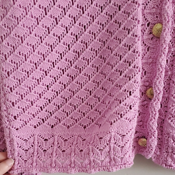 Heartloom Pink Knit Novella With Gold Accent Cotton Feminine Coquette Cardigan M - Picture 5 of 13